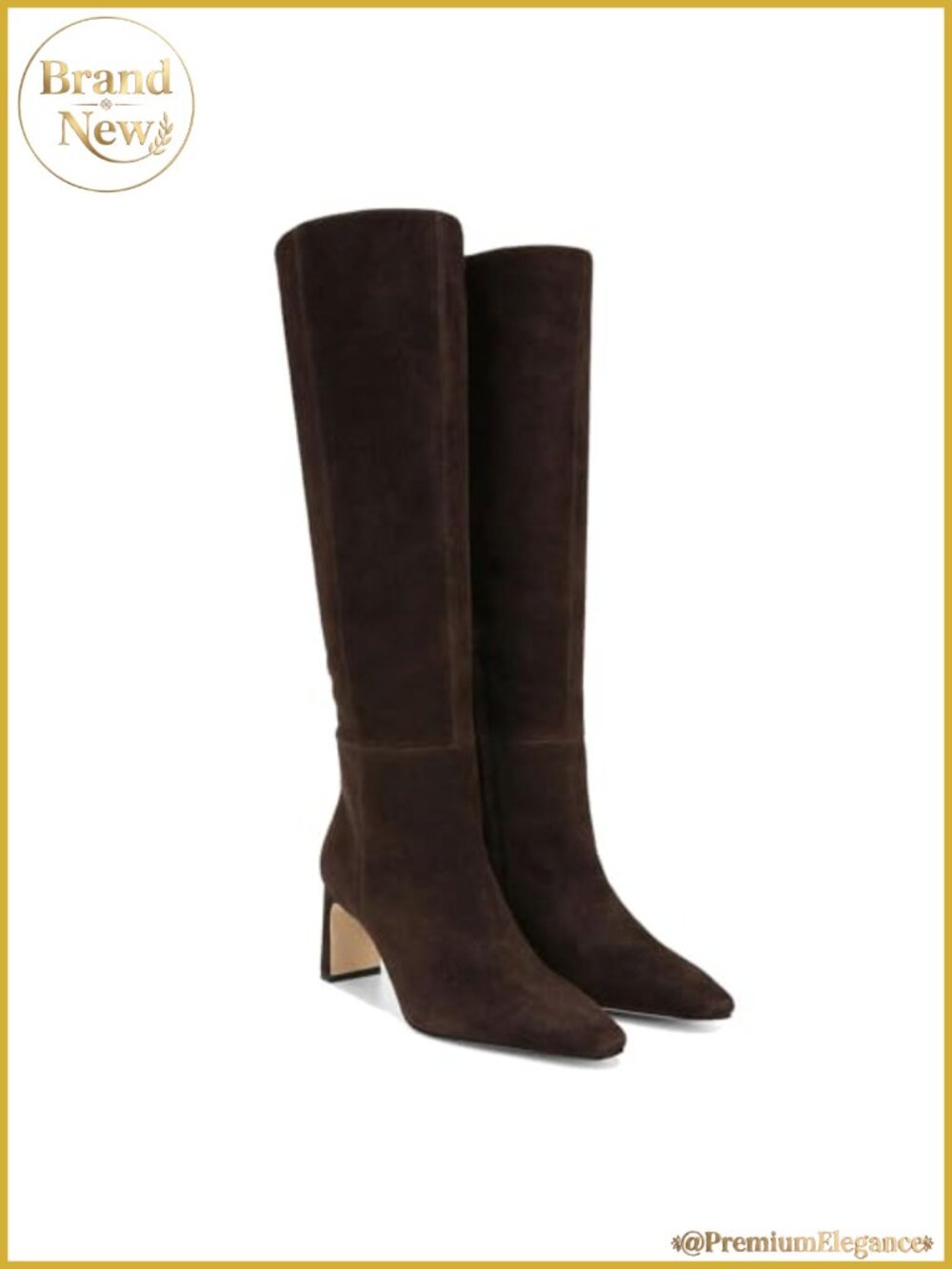 Knee High Boots Square Toe Chunky Block Heel Side Zipper Wide Calf